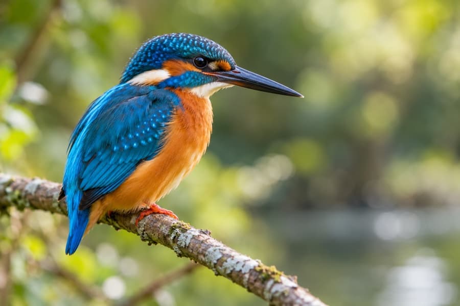 A blue and orange kingfisher with beautifully detailed feathers
